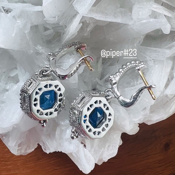 NWOT Judith Ripka JR TWO Estate Syn. Blue Sapphire Drop Earrings - Picture 10 of 13